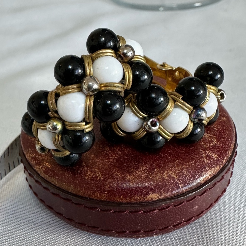 Vintage black and white weaved bead earrings